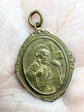 Vintage Virgin Mary & Jesus Sacred Heart Religious Medal Pendant